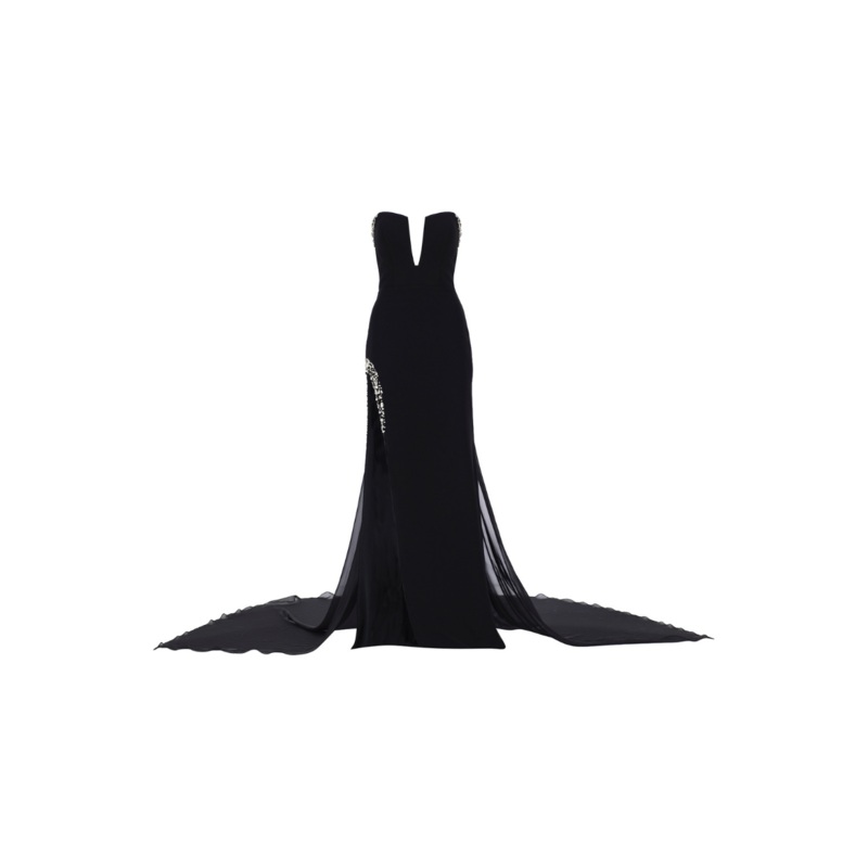 NACCO BLACK STARPLESS SLIT GOWN