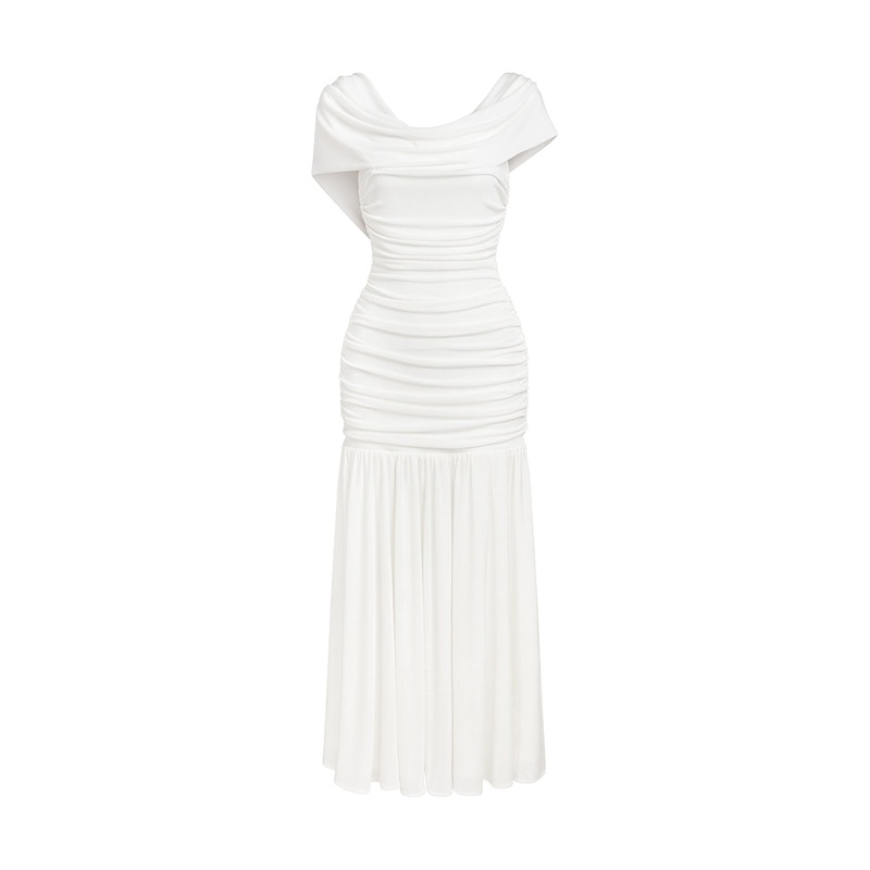 NEWIN WHITE SCOOP NECK MIDI DRESS