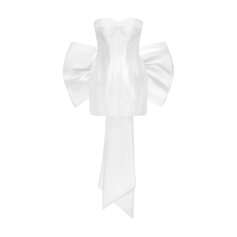 OFF-WHITE SILK ORGANZA BANDEAU MINI DRESS