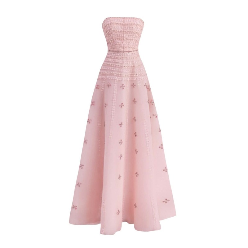 PINK CRYSTAL EMBELLISHED A-LINE MAXI DRESS