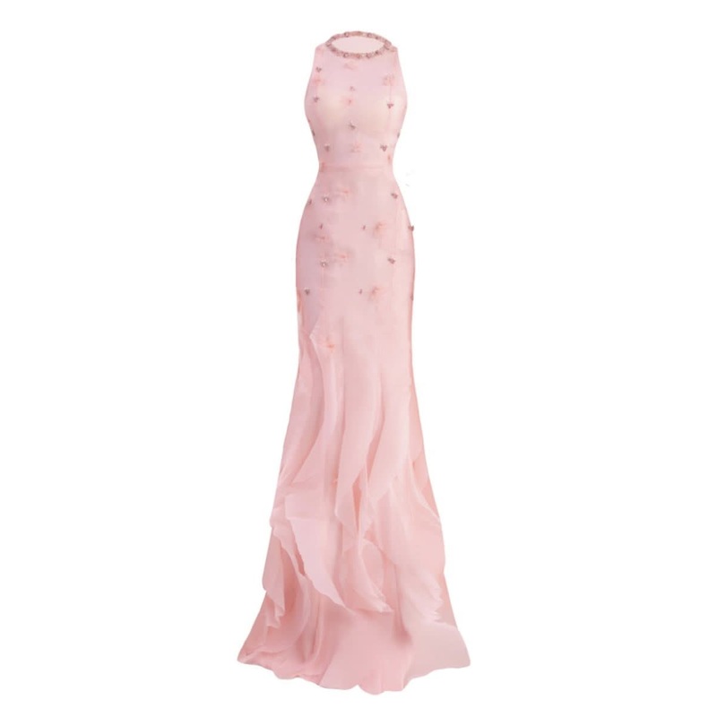 PINK LAYERED ORGANZA MAXI DRESS
