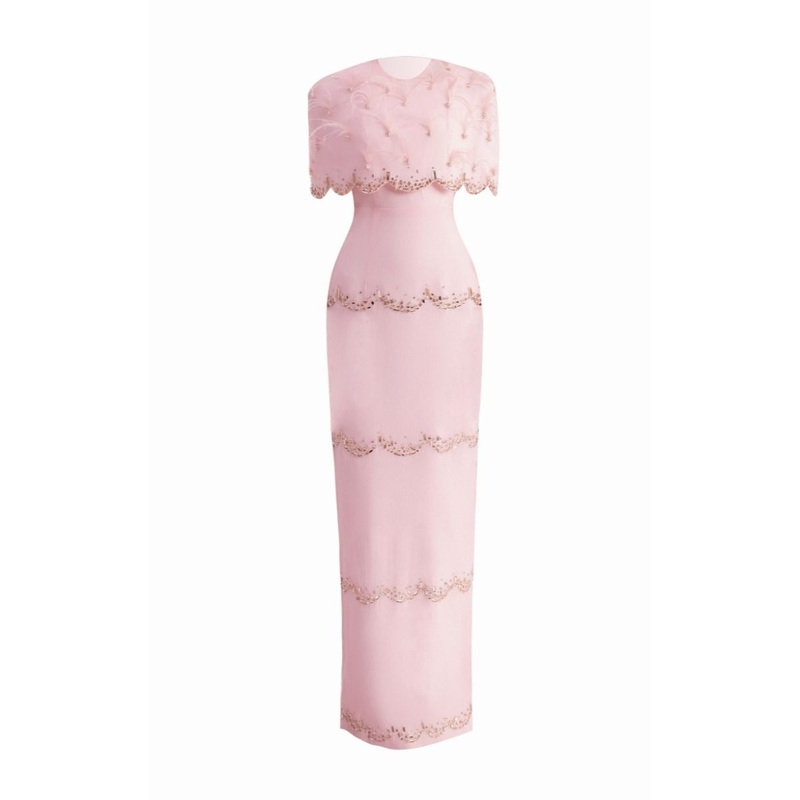 PINK SPARKLING ORGANZA MAXI DRESS
