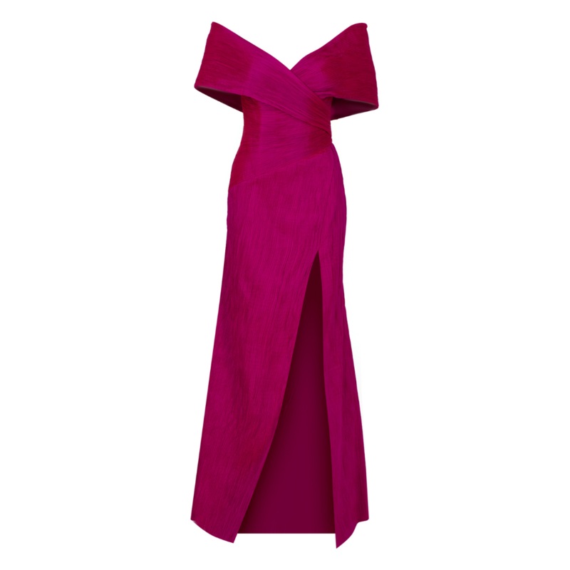 SCARLET FUCHSIA TAFFETTA SHEATH GOWN
