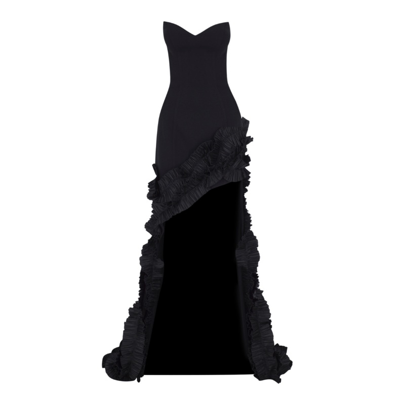 SIDNEY BLACK RUFFLED STRAPLESS MERMAID GOWN