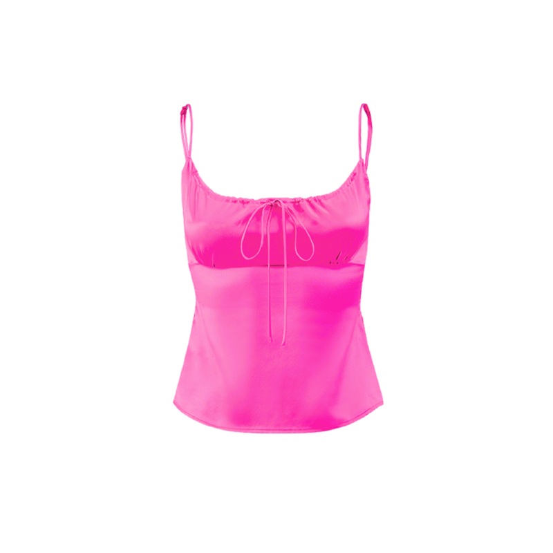 SILK DRAWSTRING CAMISOLE TOP IN HOT PINK