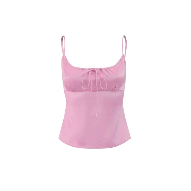 SILK DRAWSTRING CAMISOLE TOP IN LIGHT PINK