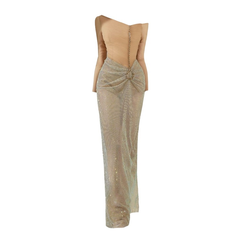 SKYLA BROWN ORGANZA BODYCON MAXI DRESS