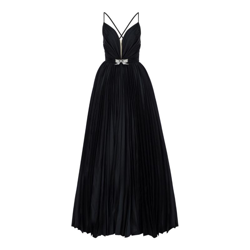 VICTORY BLACK PLEATED BODICE GOWN