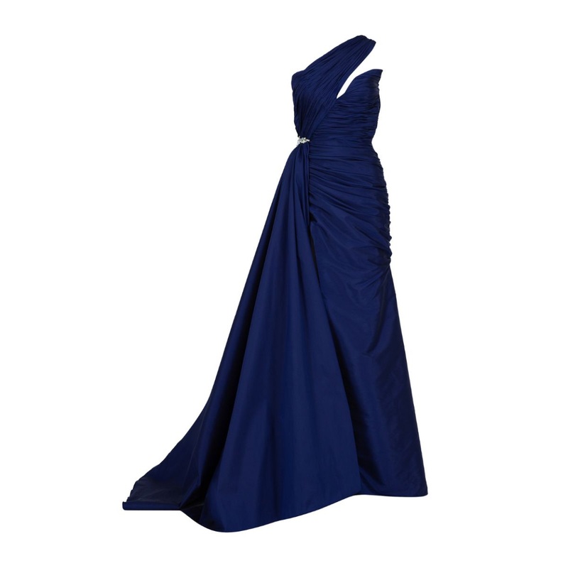 WENA NAVY RUCHED ONE SHOULDER GOWN