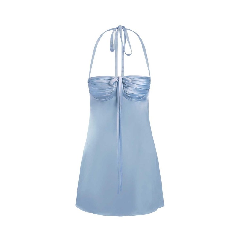 ANGELINA MINI DRESS IN CINDERELLA BLUE SILK