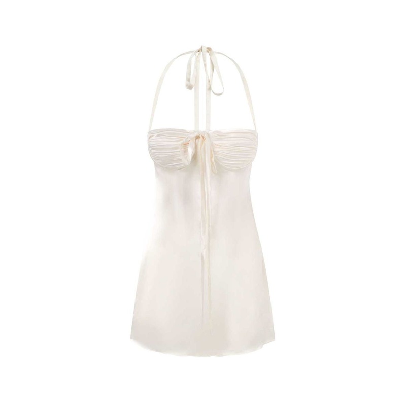 ANGELINA MINI DRESS IN IVORY WHITE SILK