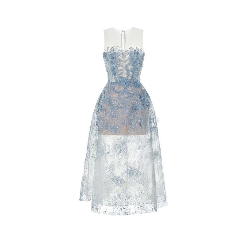 BLUE BEADED LACE DRESS
