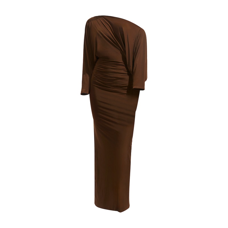 CALLIE CHOCOLATE BROWN MIDI DRESS