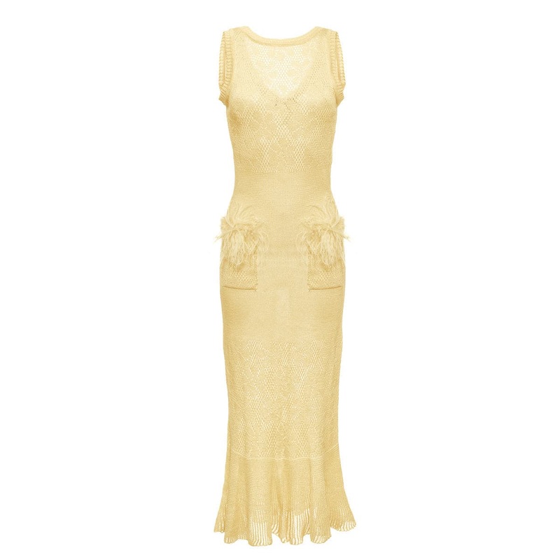 KNIT MIDI DRESS WITH FEATHERS