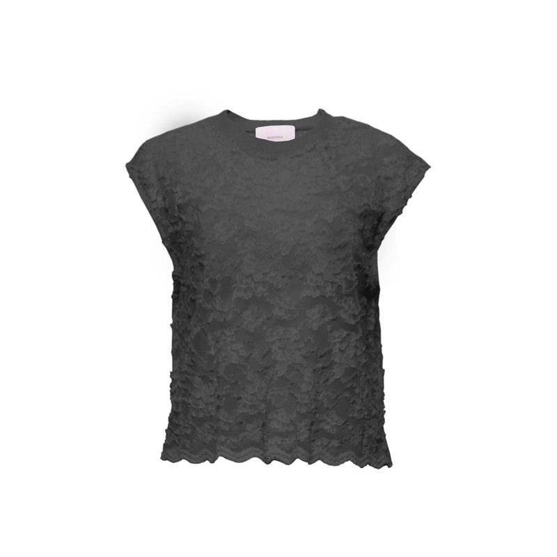 SARAH BLACK BUTTERFLY PATTERNED LACE TOP