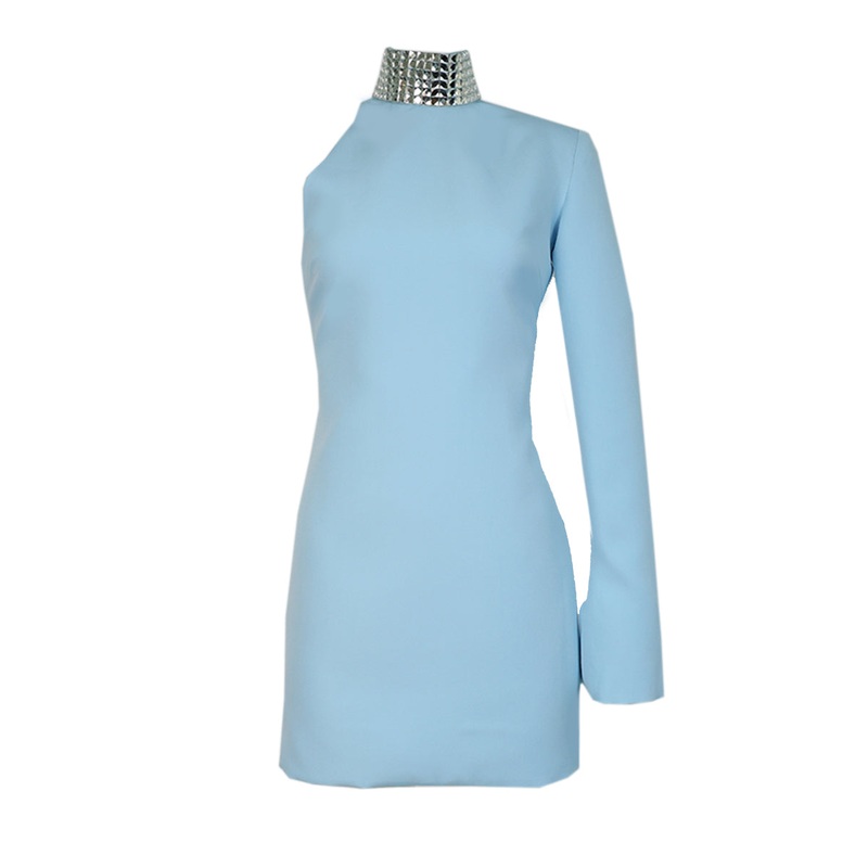 BABY BLUE MIRAGE HALTERNECK MINI DRESS