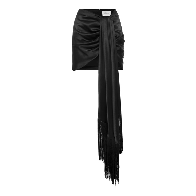 BLACK FRINGE TRIM MINI SKIRT