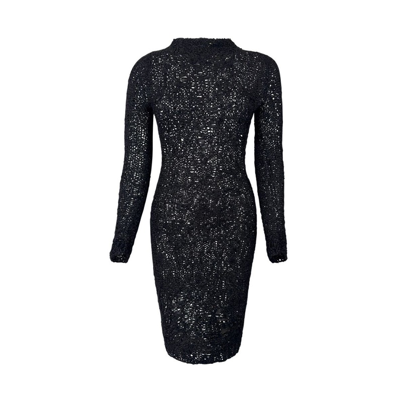 BLACK SILK LONG SLEEVE MINI DRESS