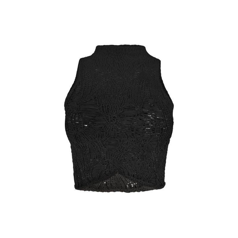 BLACK SILK MOCK NECK CROP SWEATER