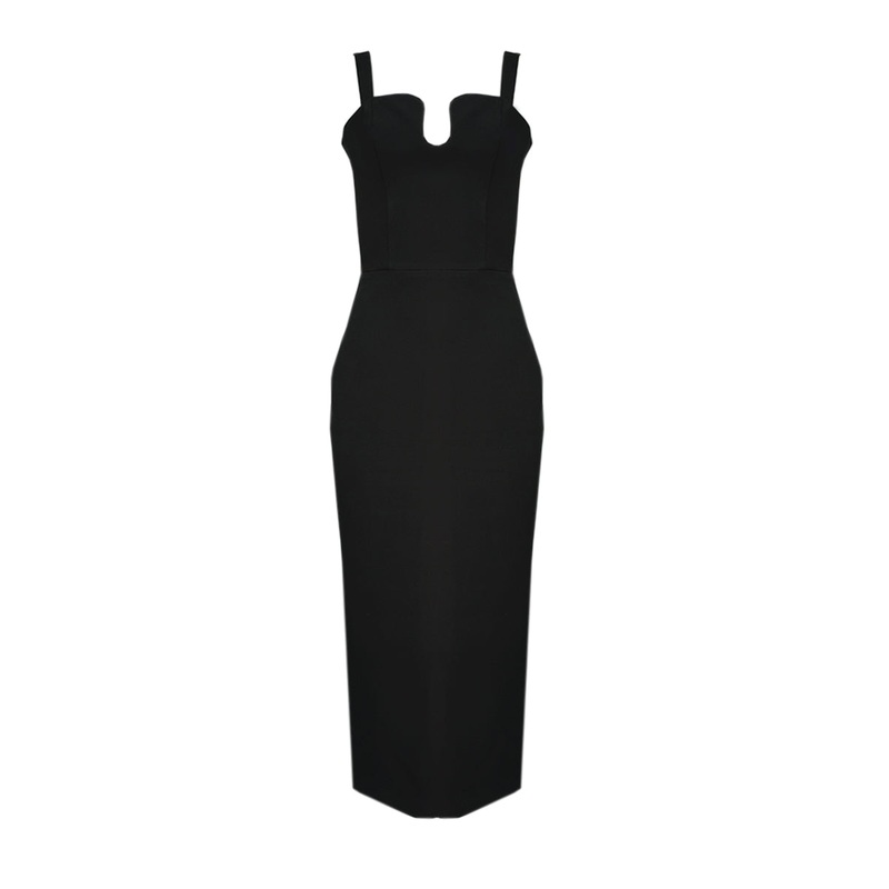 BLACK STRAPPED MIDI CORSET DRESS