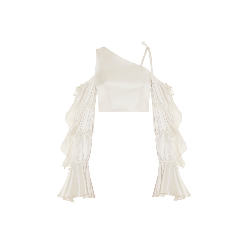 CROPPED TOP WITH FLOUNCE SLEEVES