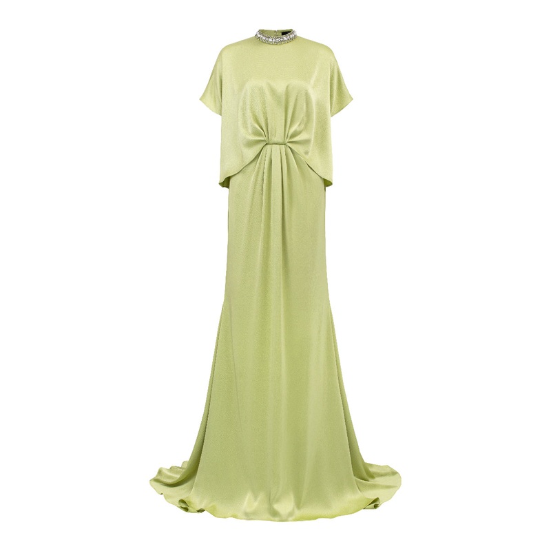 HIGH NECK GATHERED WAISTLINE MULLET GOWN