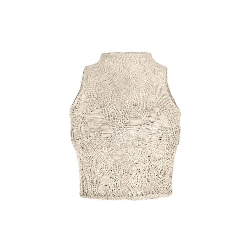 IVORY SILK MOCK NECK CROP SWEATER