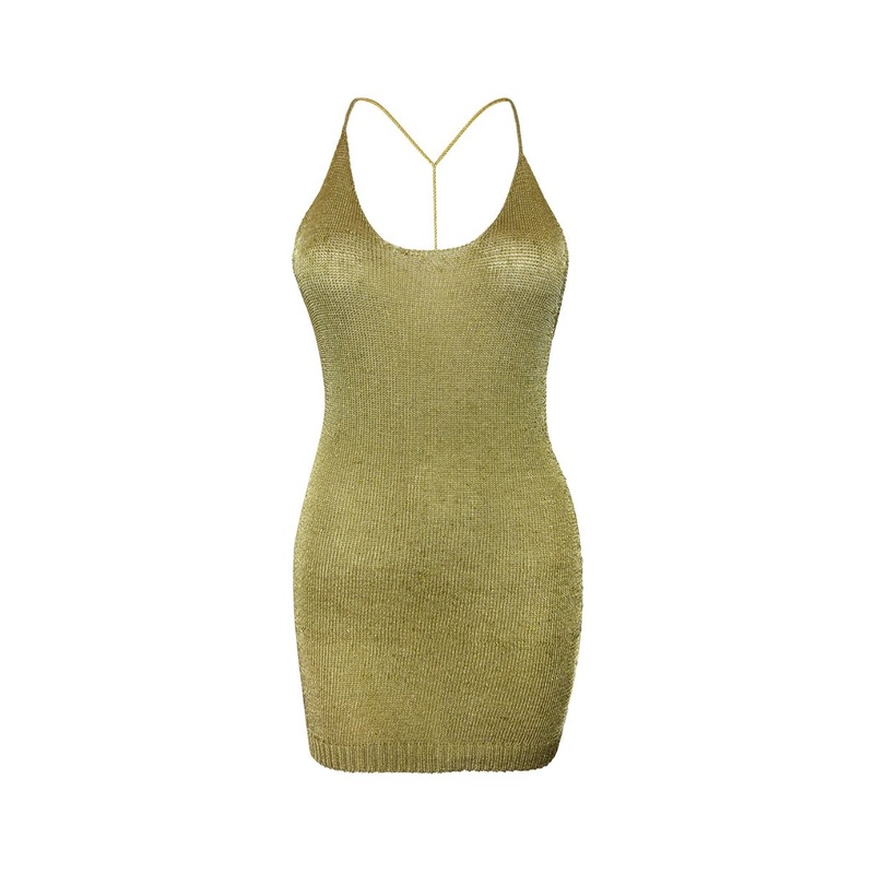 LIGHT GOLD SPARKLY KNIT MINI DRESS
