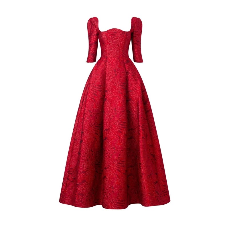 LONG SLEEVE CURVED NECKLINE FULL DRESS