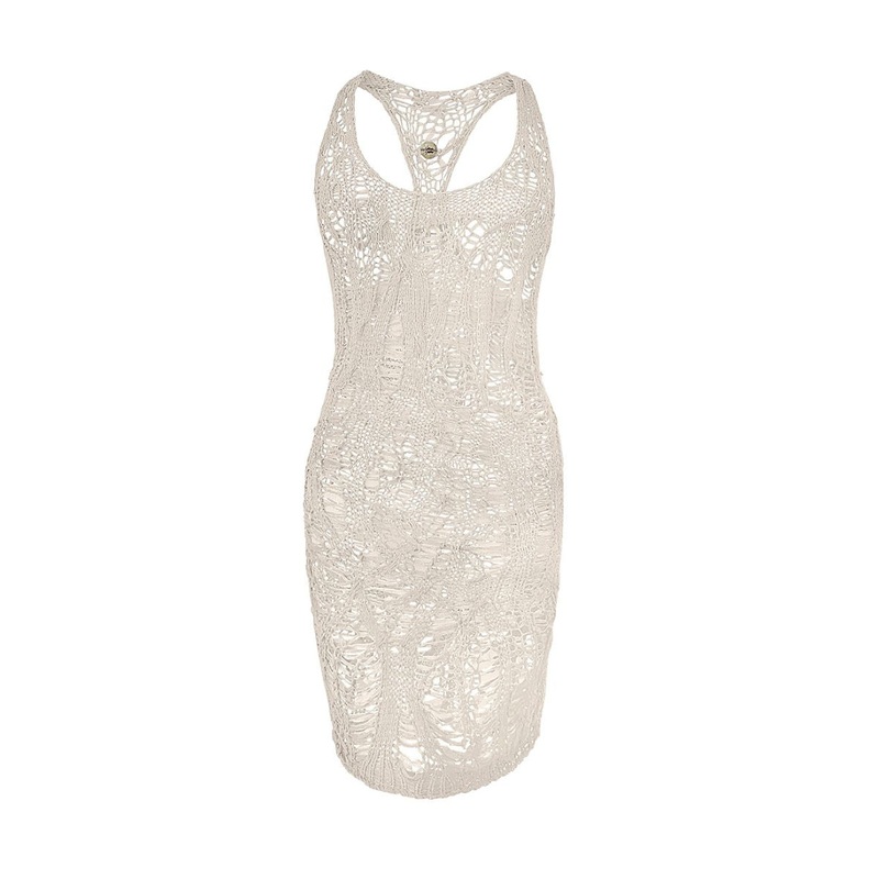 OFF-WHITE SILK RACERBACK MINI DRESS