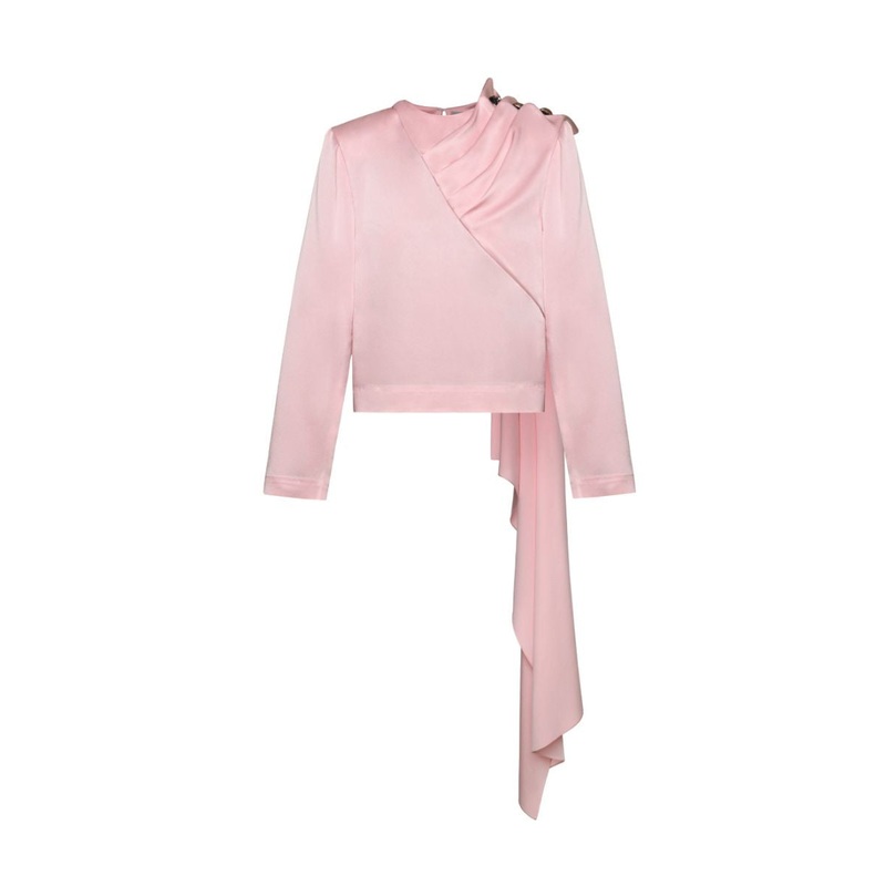 PINK LONG SLEEVE DRAPED BLOUSE