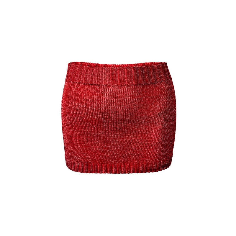 RED SPARKLY KNIT MINI SKIRT
