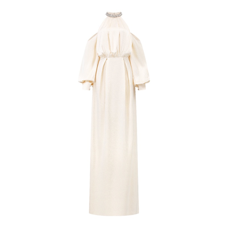 ROUND NECKLINE GOWN WITH DRAPED WAIST DETAIL