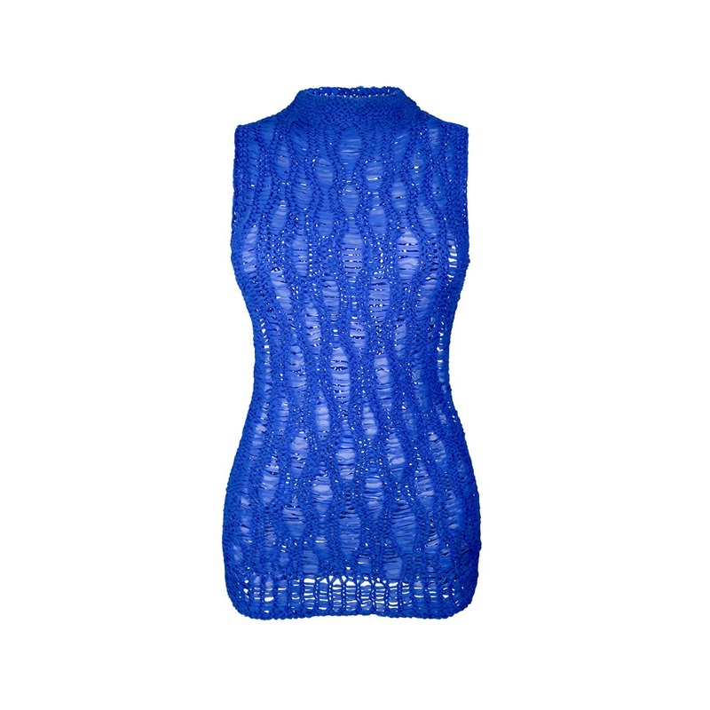 ROYAL BLUE SILK MOCK NECK SLEEVELESS SWEATER