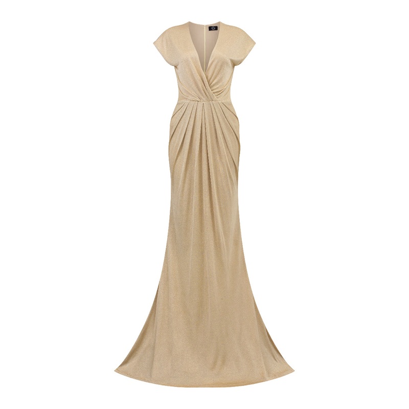 V-NECK GATHERED WAISTLINE JERSEY GOWN