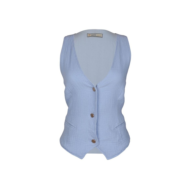 BLUE LINEN V-NECK GILET