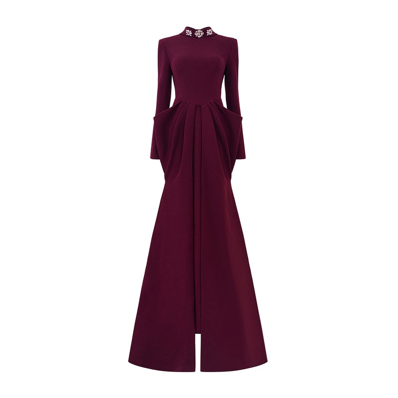 DE-CONSTRUCTED COLLAR WITH DRAPED WAIST GOWN