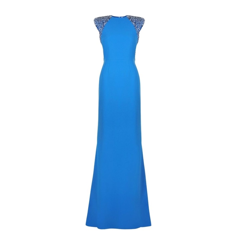 ENID AZUZE BLUE CAP SLEEVE MERMAID GOWN