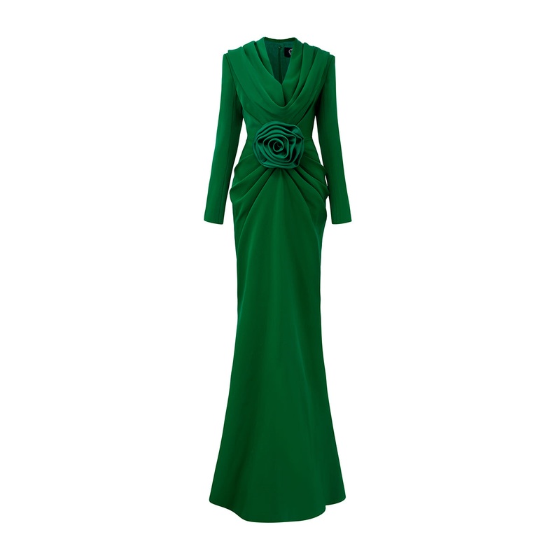 GREEN DRAPED GOWN WITH HOODIE