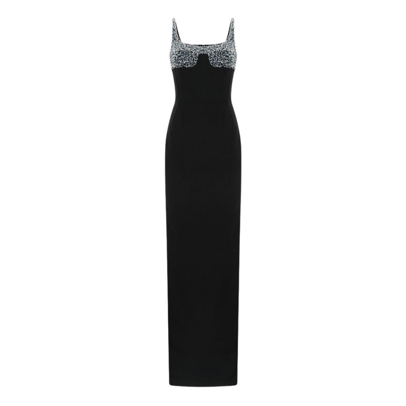 LANCASTER BLACK CRYSTAL DETAILED GOWN
