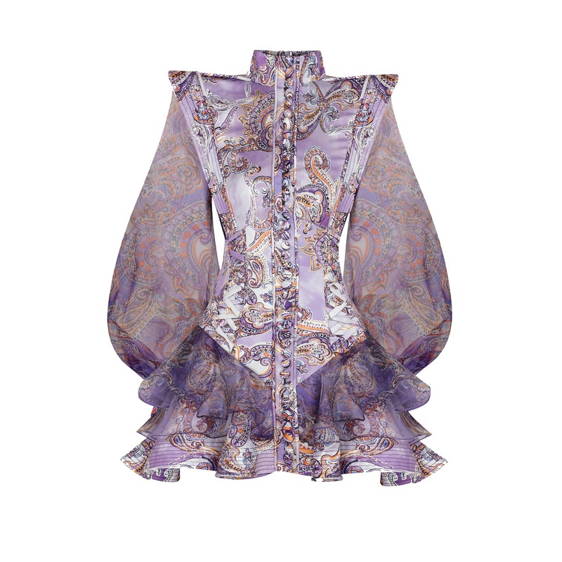 LILAC RESERVED PUFF SLEEVED A-LINE MINI DRESS