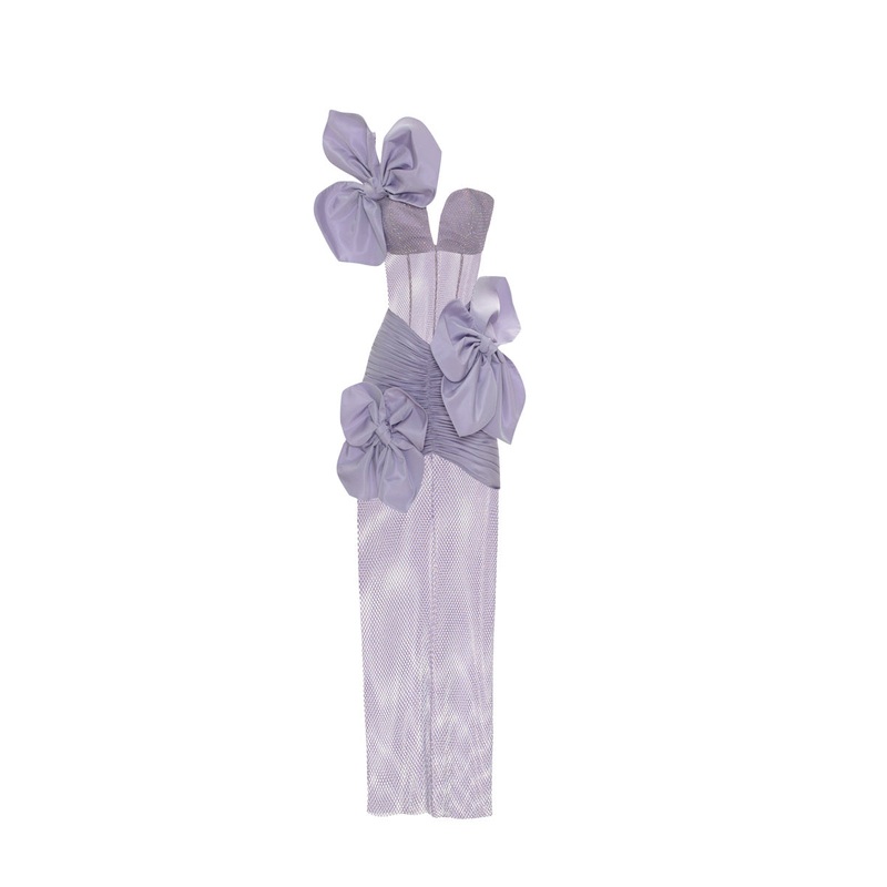 LILAC STONE PRINTED LACE MIDI DRESS WITH 3D FLOWERS