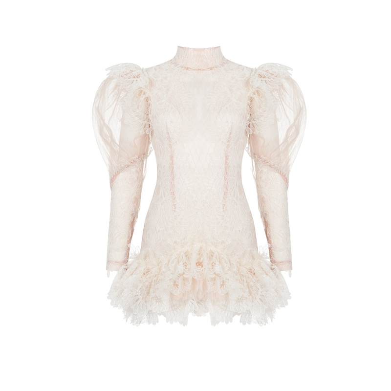 NUDE LACE APPLIQUE DECORATED MINI DRESS