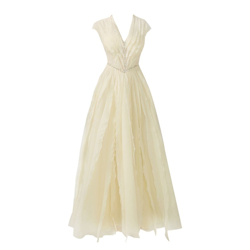 A-LINE PLEATED CHEST ORGANZA BEIGE GOWN