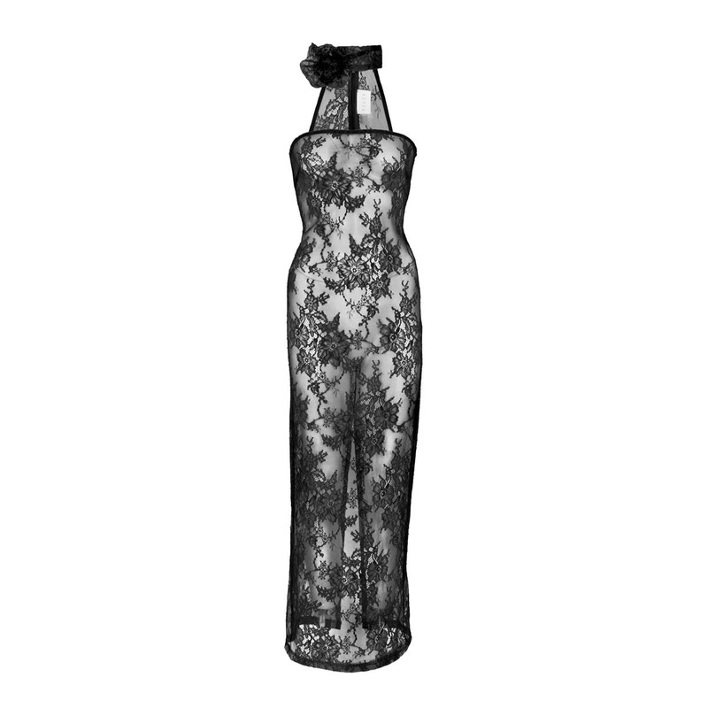 AURELIE BLACK LACE MIDI DRESS