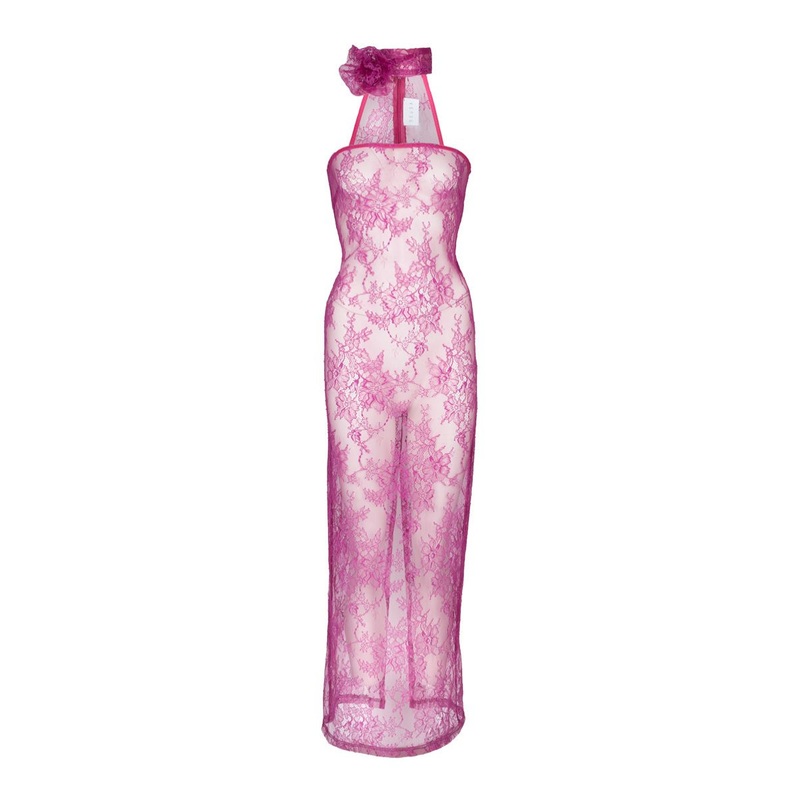AURELIE MAGENTA LACE MIDI DRESS