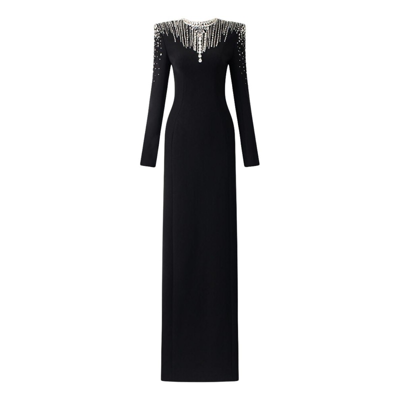 BLACK LONG SLEEVE OPEN BACK GOWN