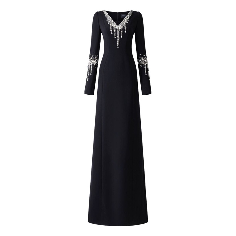 BLACK V-NECK BACK SLIT GOWN