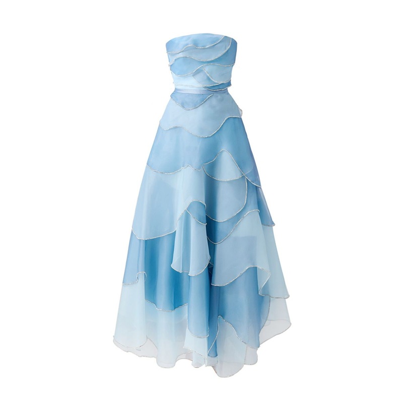 BLUE LAYERED MIDI DRESS WITH SCARF
