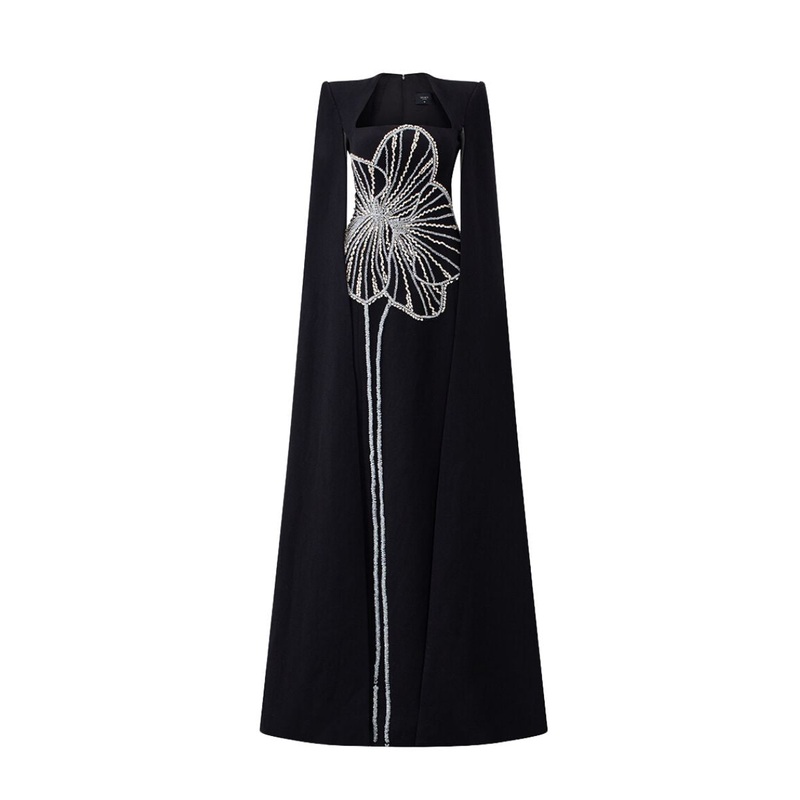 CRYSTAL FLORAL PATTERNED BLACK GOWN